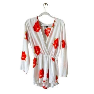 Choies orange, and white long sleeve romper size large